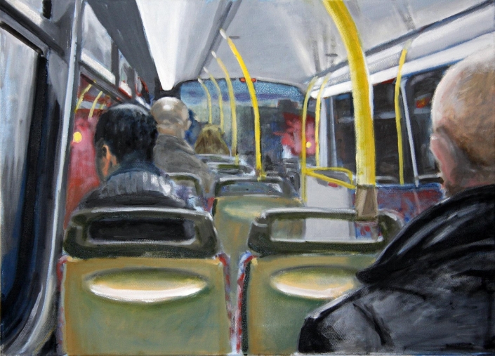 Bald blokes on a bus, Oil/canvas (Private collection)