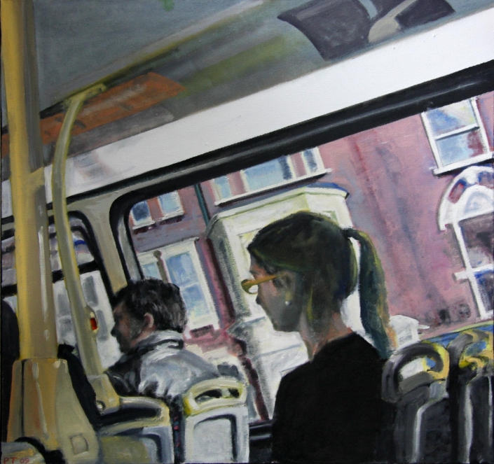 Girl with a pearl earring on a bus. Oil/canvas (artist)